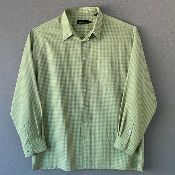 Bugatchi Uomo Men's Button Up Short Sleeve Stripe Shirt Green Size XXL - Picture 2 of 4